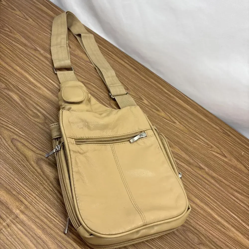 Vintage BUXTON Soft Leather Sling Bag Crossbody Handbag Organizer Tan - Picture 4 of 10